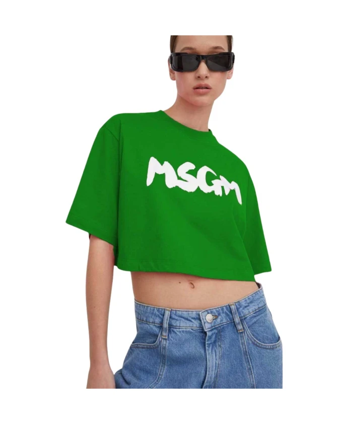 

Зеленая хлопковая футболка для женщин Msgm, зеленый