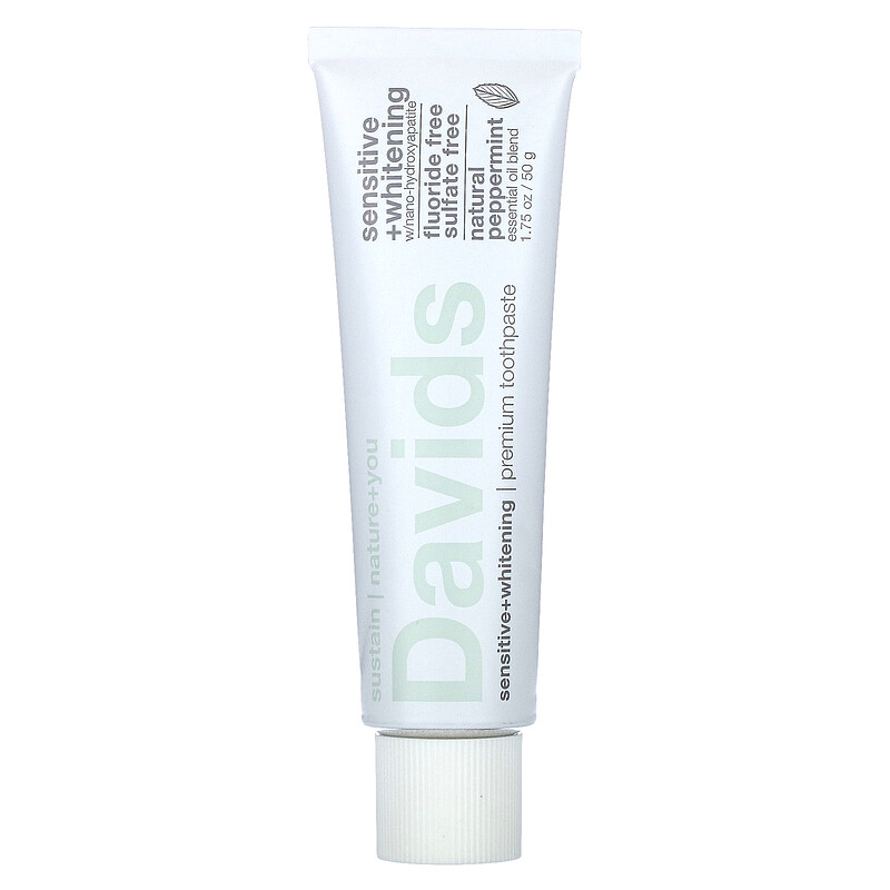 

Davids, Premium Toothpaste, Sensitive + Whitening, натуральная перечная мята, 50 г (1,75 унции)