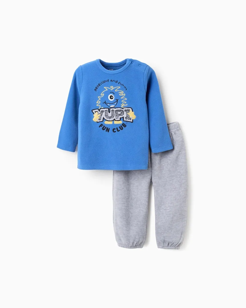 

Детская пижама для мальчика из флиса с мотивом «Счастливый монстр» Zippy, синий/серый