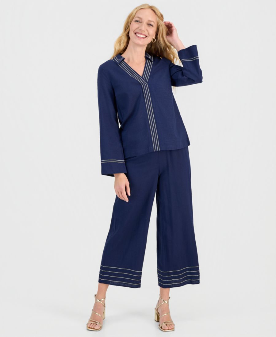 

Женские брюки Trapunto Stitch Pull-On Wide-Leg Pants JM Collection, Intrepid Blue