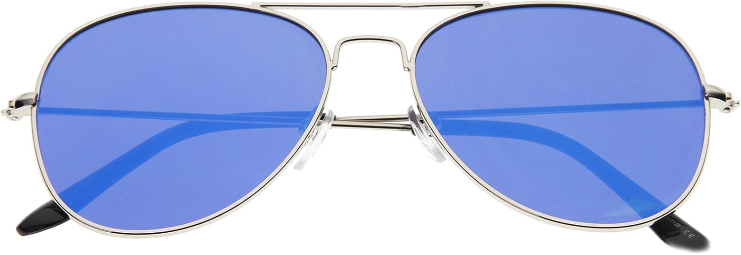 

Классические солнцезащитные очки-авиаторы zeroUV в форме капли с цельнометаллическими зеркальными плоскими линзами и эффектом вспышки, диаметр линз 54 мм, Silver / Blue
