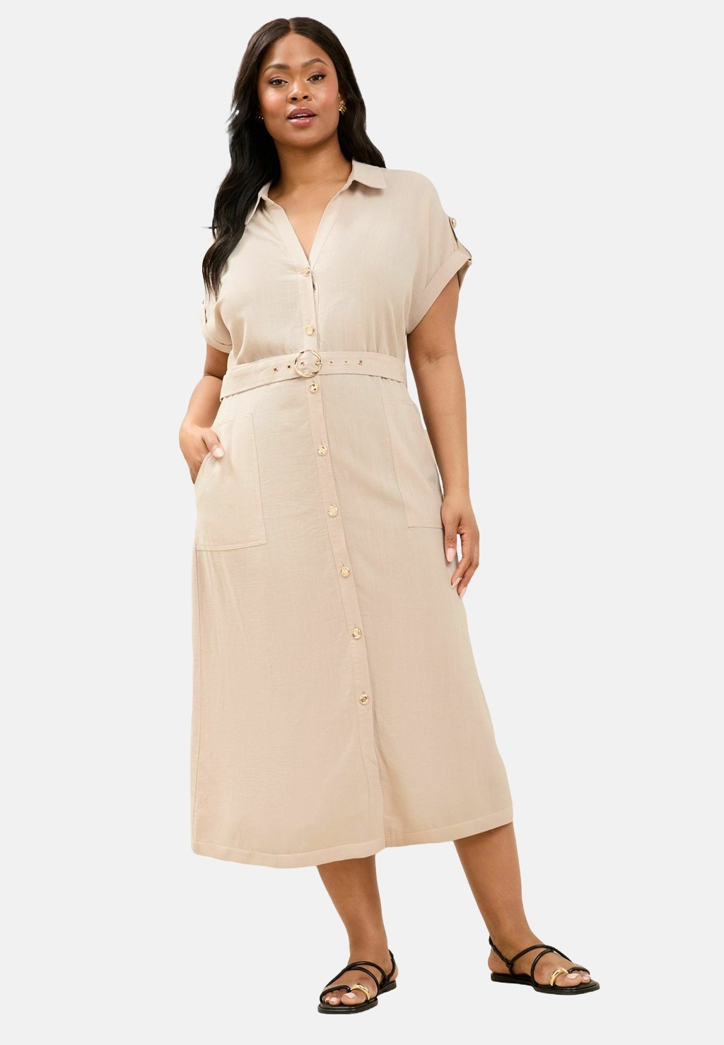

Платье-рубашка PLUS SIZE FIT MIDI Lipsy, бежевый