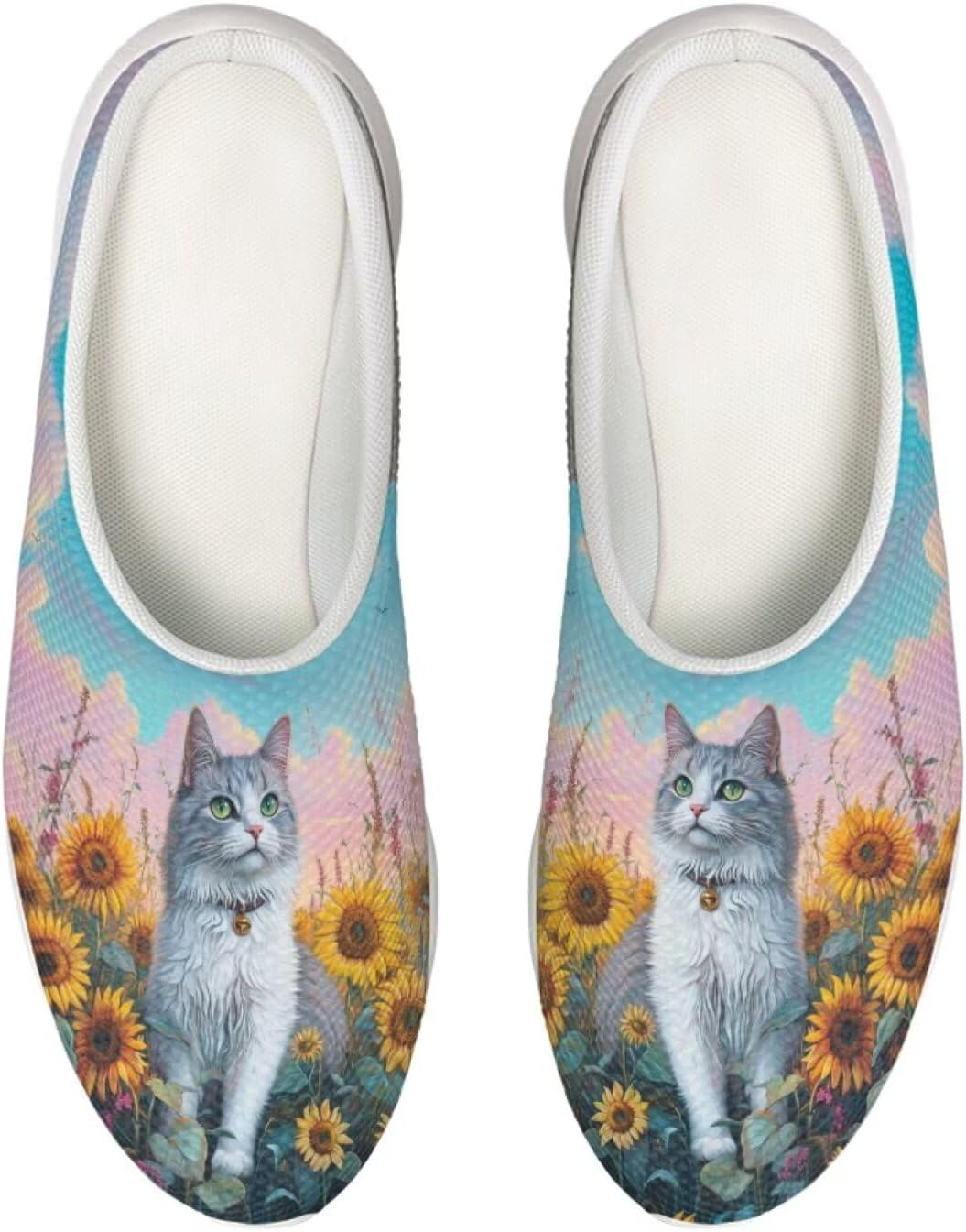 

Кроссовки-сабо Forchrinse с гавайской пальмой для мужчин и женщин, открытая пятка, легкие, дышащие, для дома, работы и спортзала, Cat Sunflower