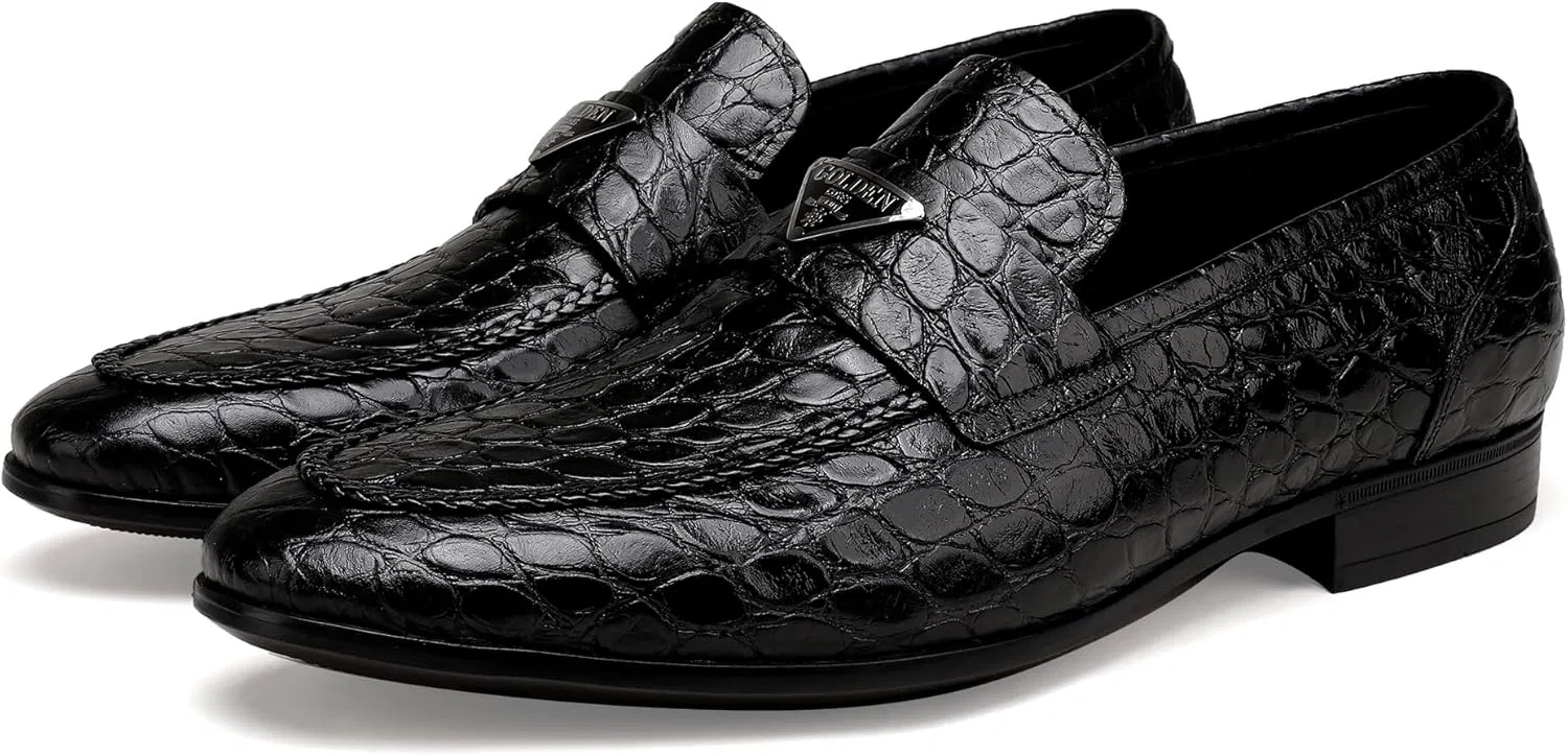 Лоферы с крокодиловым принтом, из натуральной кожи, Black