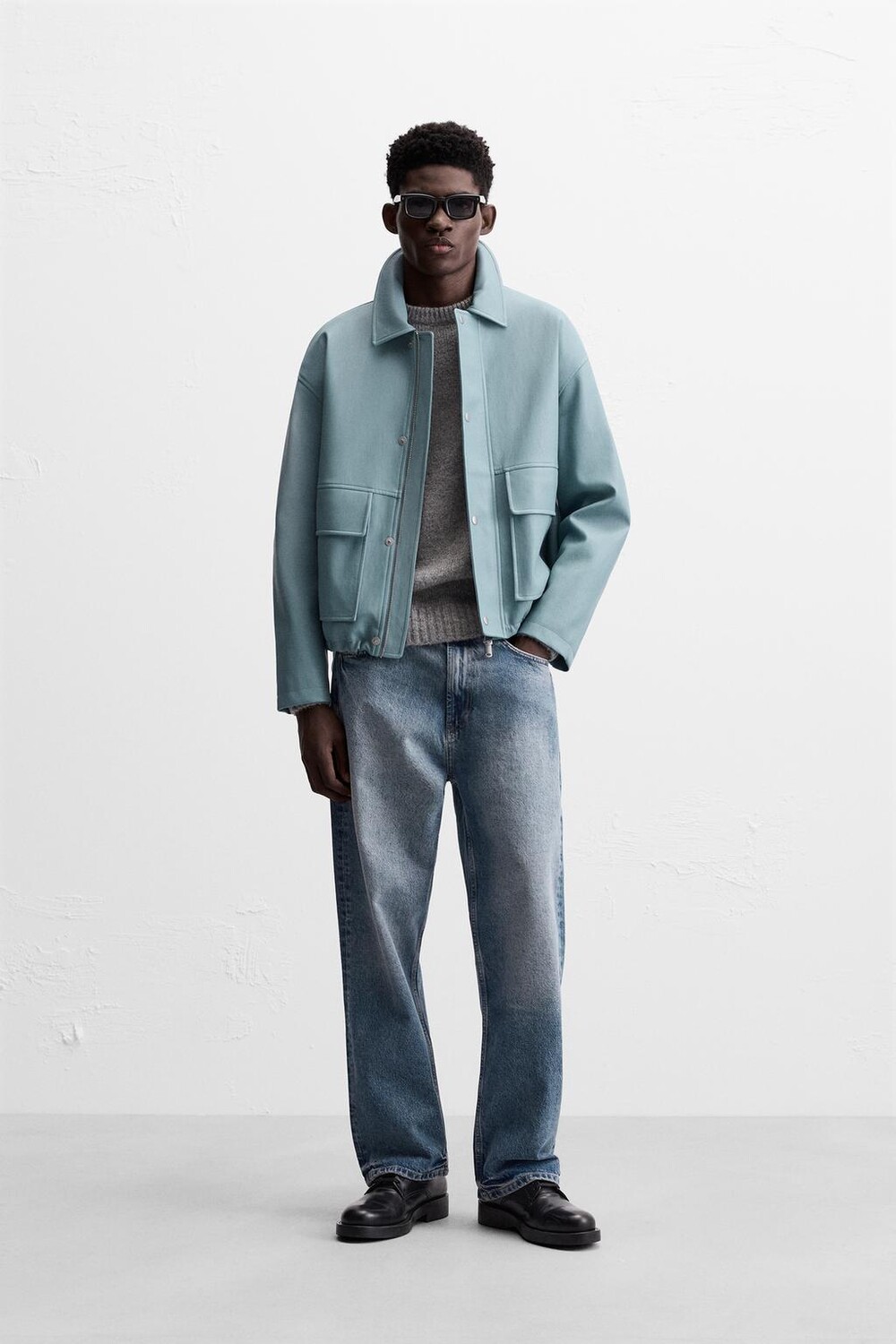 

Куртка с эффектом кожи ZARA, светло-голубой