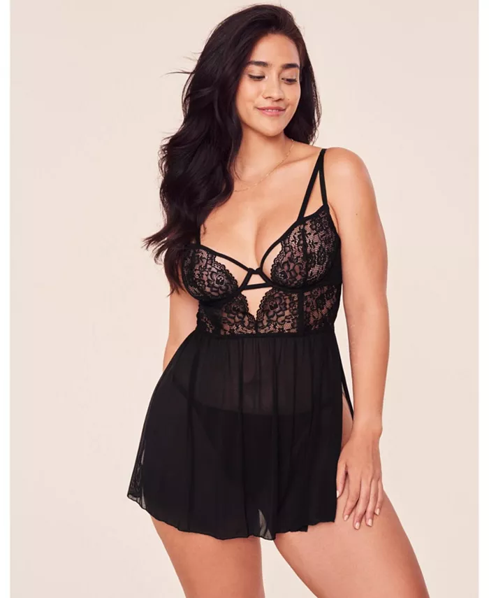 

Женский комплект нижнего белья Rae Plus-Size: бабидолл без подкладки и стринги Adore Me, черный