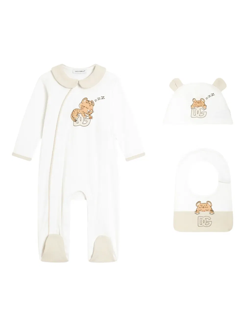 Комплект детского комбинезона с леопардовым принтом Dolce & Gabbana Kids, белый