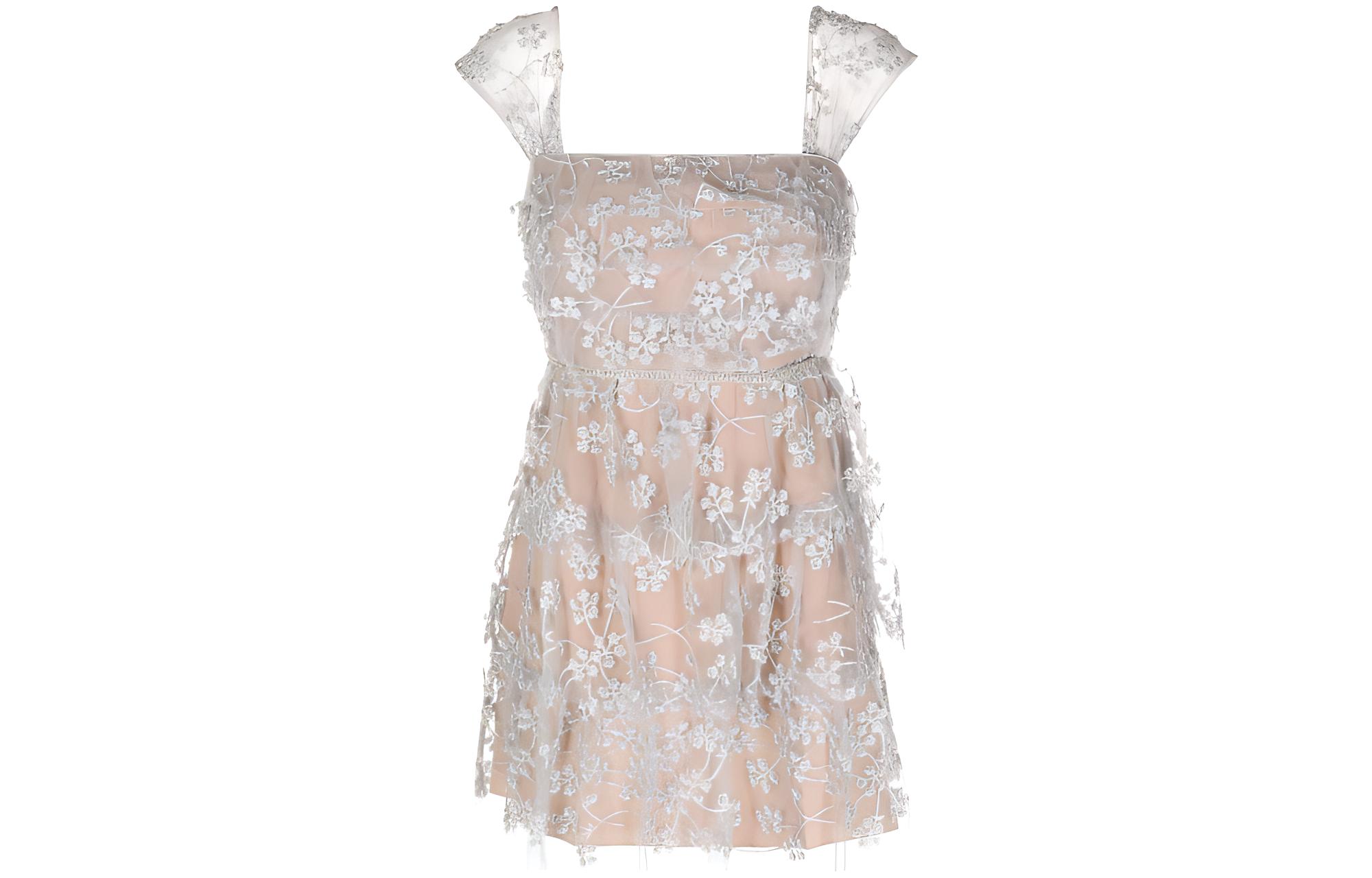 

Флористическое вышитое ярусное мини-платье Self portrait Self-portrait, светло-серый