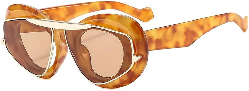 

Женские солнцезащитные очки в двойной оправе «кошачий глаз», модные овальные солнцезащитные очки для женщин, геометрические оттенки WNCKSQ, C10leopardbrown