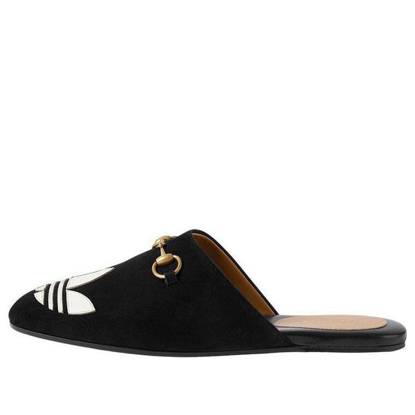 Тапочки trefoil slipper x adidas 'black suede' Gucci, черный