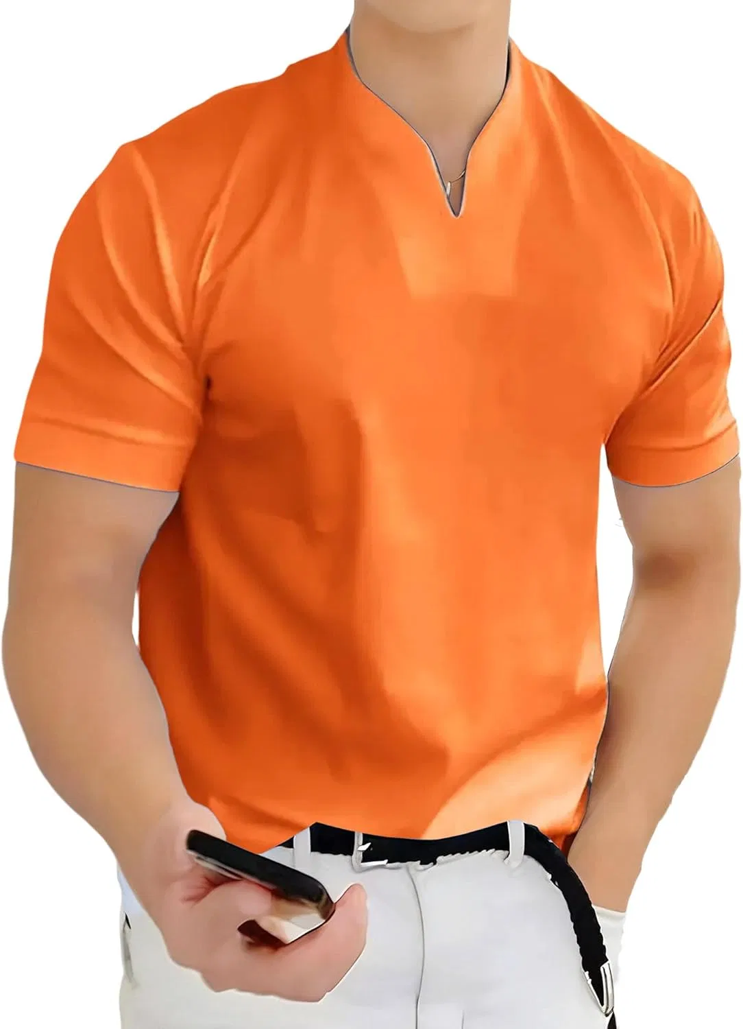 Футболка мужская спортивная с V-образным вырезом, Generic, цвет Tangerine Orange