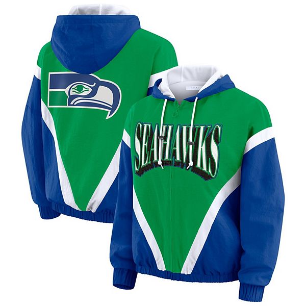 

Женская куртка-ветровка plus size retro crinkle full-zip kelly green/royal seattle seahawks Wear By Erin Andrews