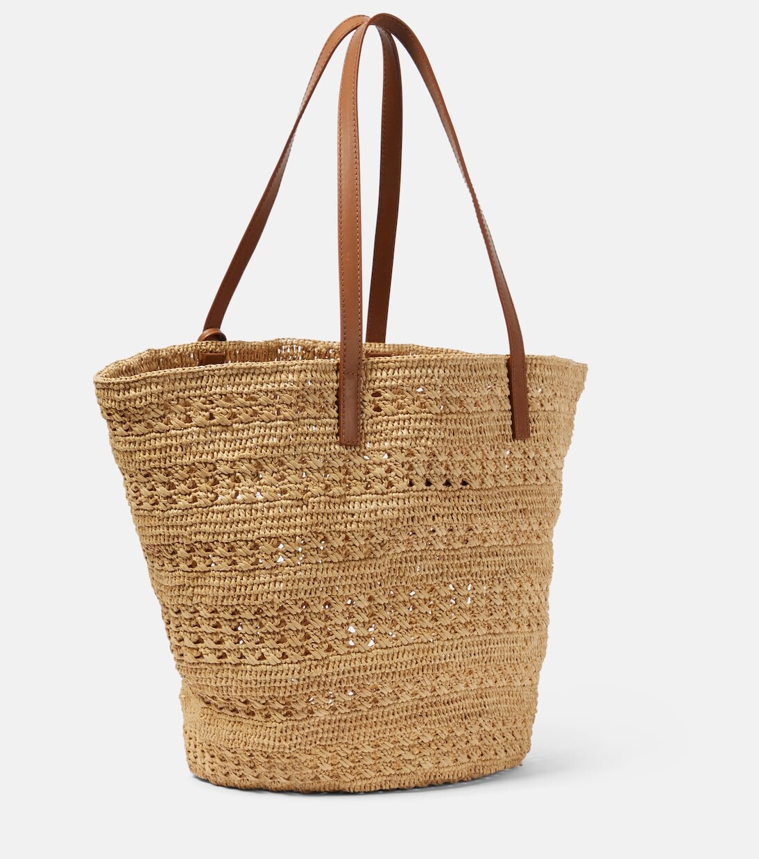 Сумка-корзина panier среднего размера из рафии Saint Laurent, бежевый — фото 4