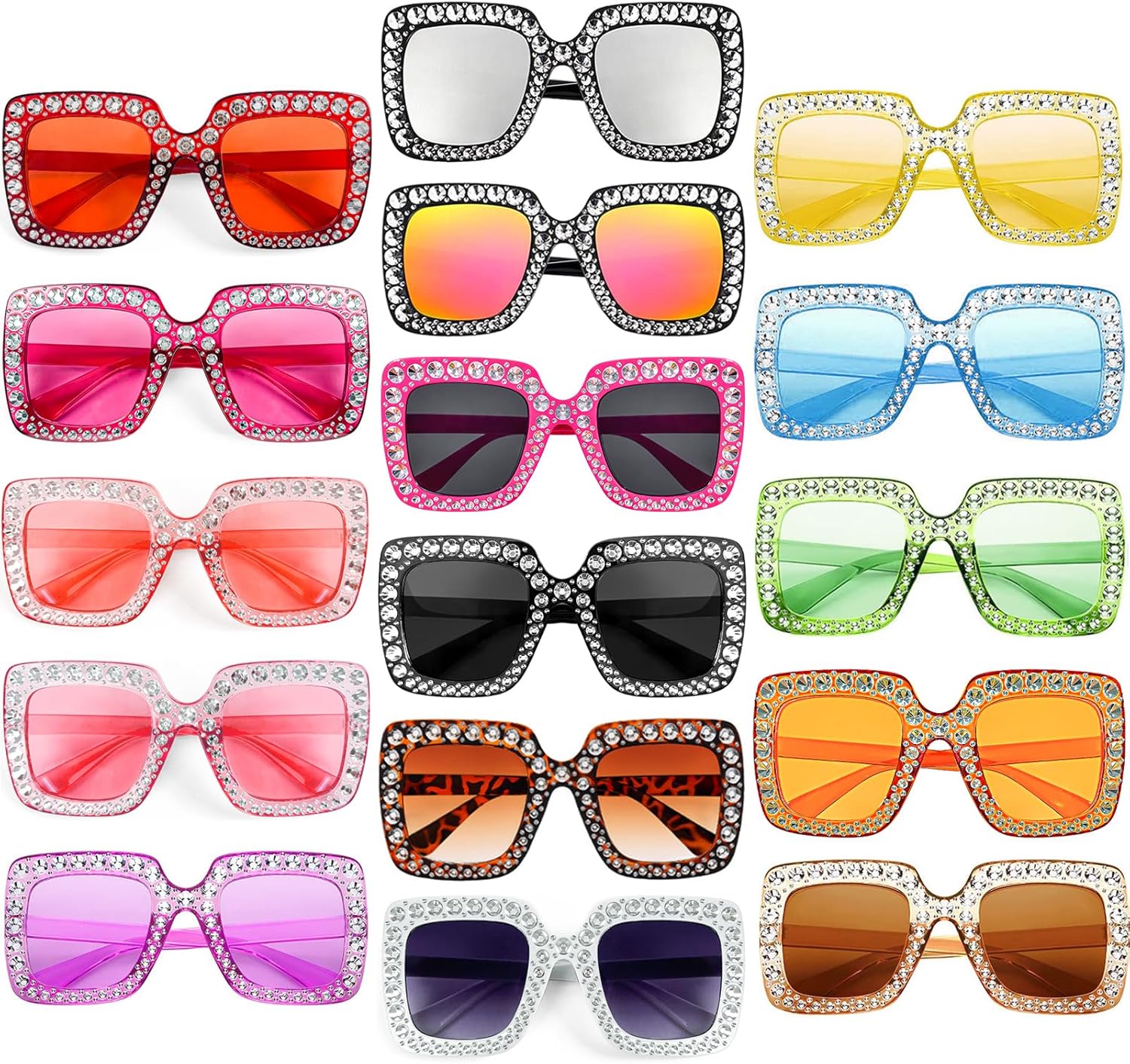 

Набор из 4/8/16 разноцветных солнцезащитных очков Pibupibu с блестками и кристаллами, большие квадратные очки с блестками и стразами для женщин, сувениры для вечеринок, 16-multicolor