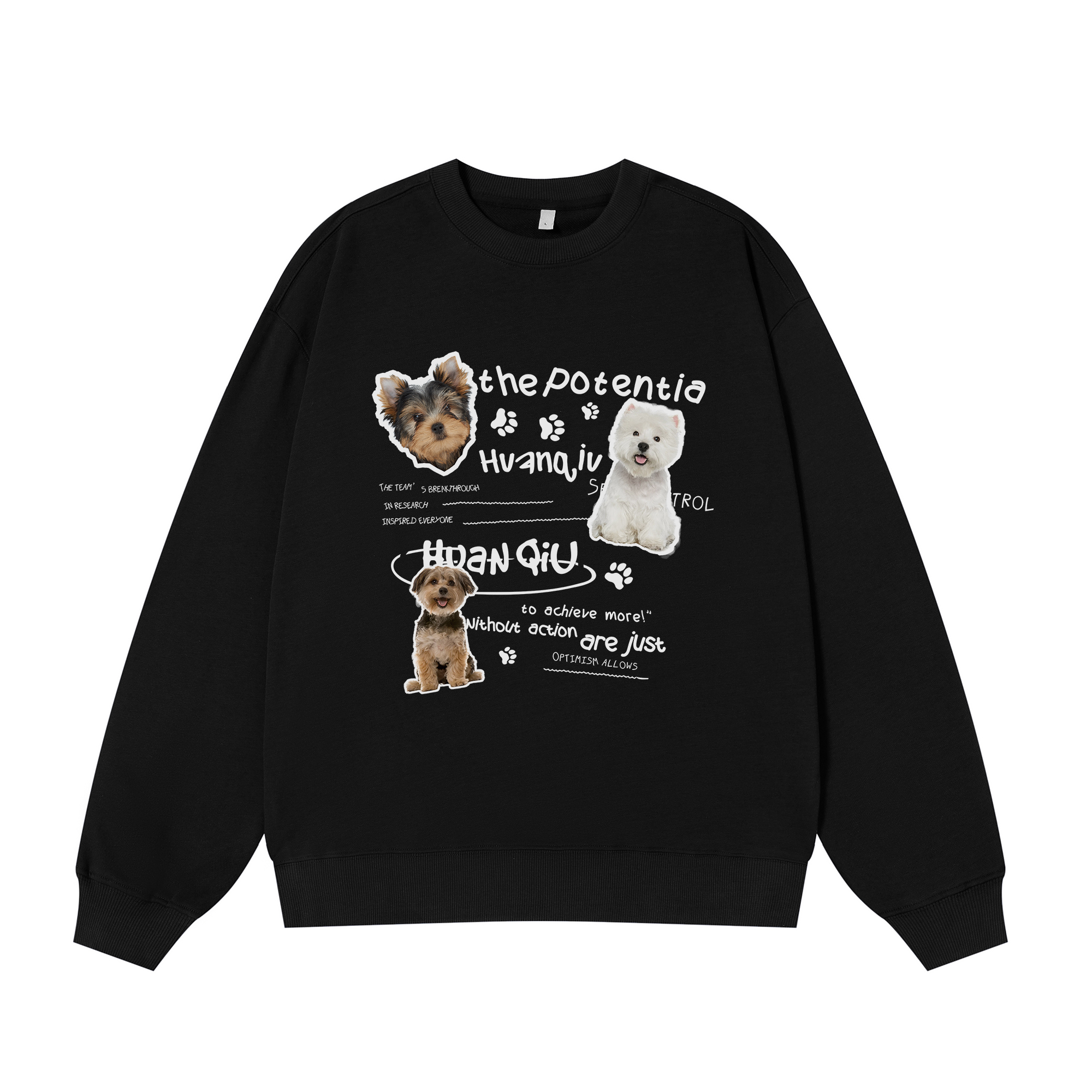 

Свитшот с круглым вырезом Unisex HUANQIU, черный (fleece-lined)