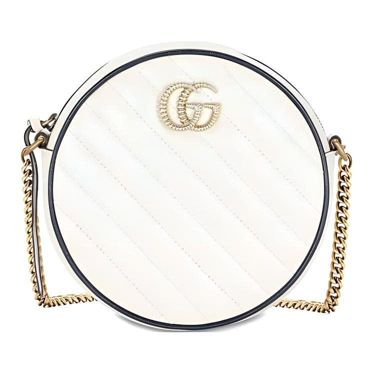 

GUCCI Мармонт кожаная круглая сумка на цепочке мини через плечо женская