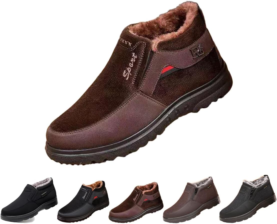 

Мужские ортопедические зимние теплые снежные ботинки, утепленные мехом, ботильоны на каждый день с меховой подкладкой, водонепроницаемая обувь для улицы, удобные ботинки на молнии Generic, коричневый