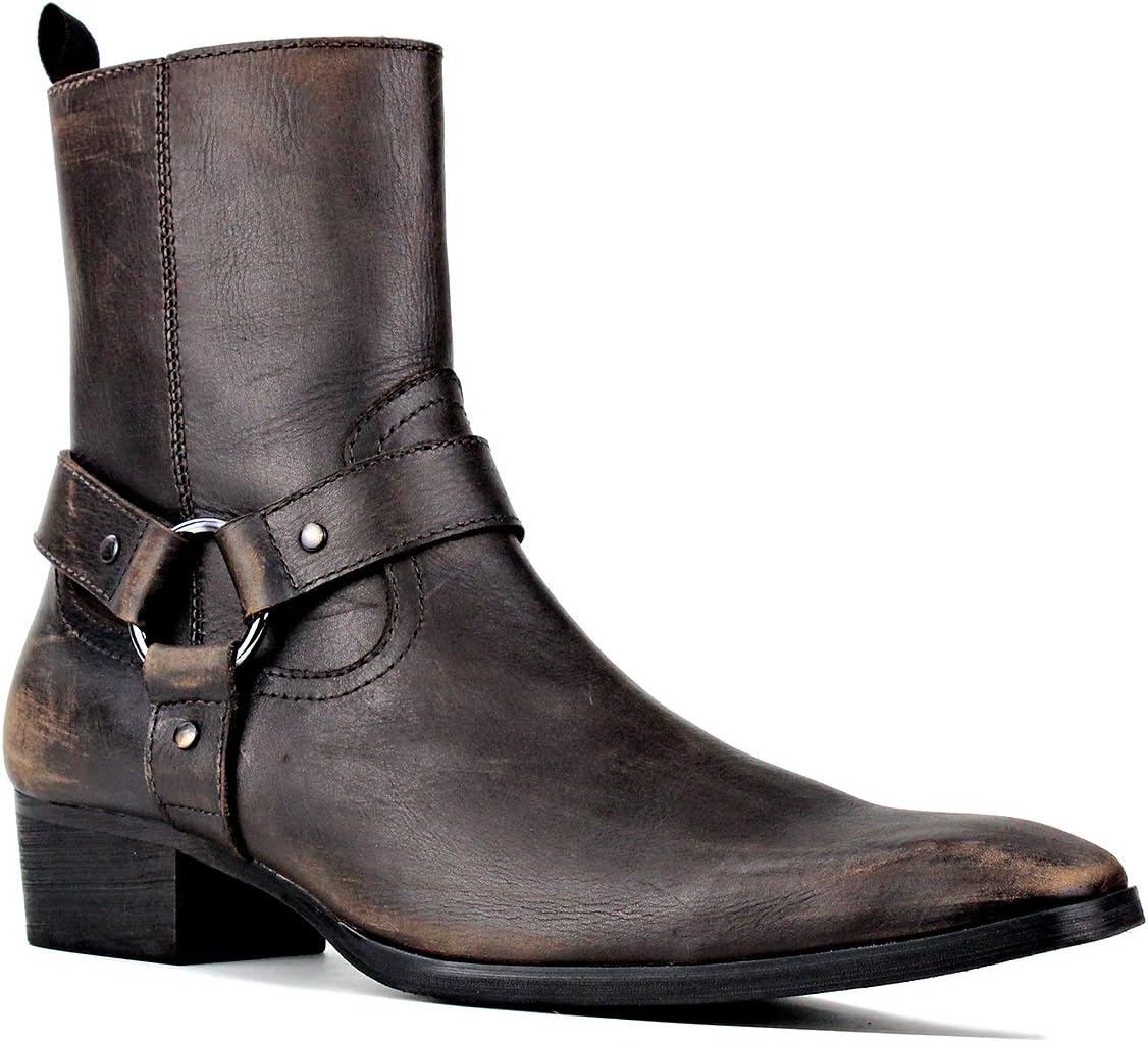 

Мужские ботинки OSSTONE Chelsea из кожи, ботинки Чакка для мотоциклистов с боковой молнией, каблук, ретро стиль, модель JY017, коричневый