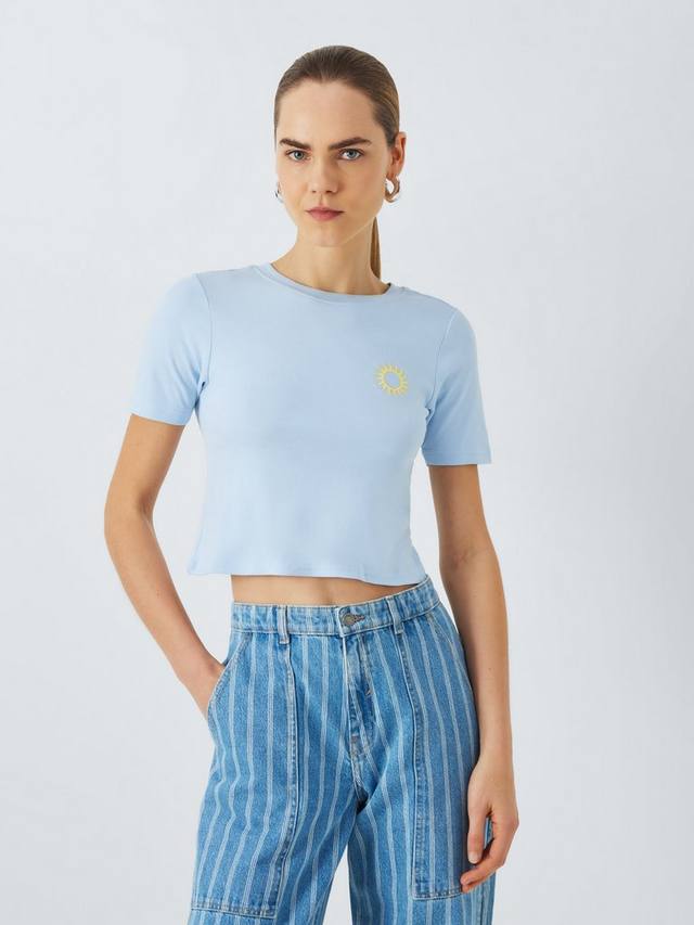 

Укороченная футболка с вышивкой солнце John Lewis , цвет Blue Multi