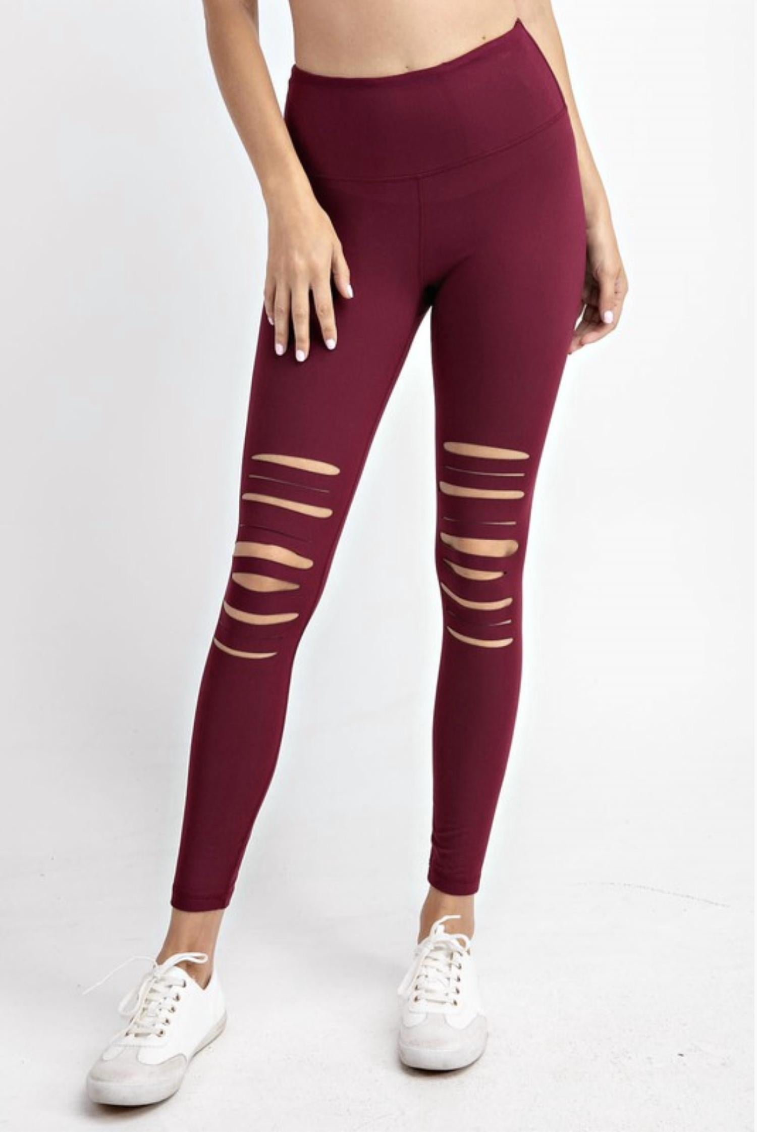 

Леггинсы с широким поясом и лазерной резкой в ​​бордовом цвете Sun Light Clothing