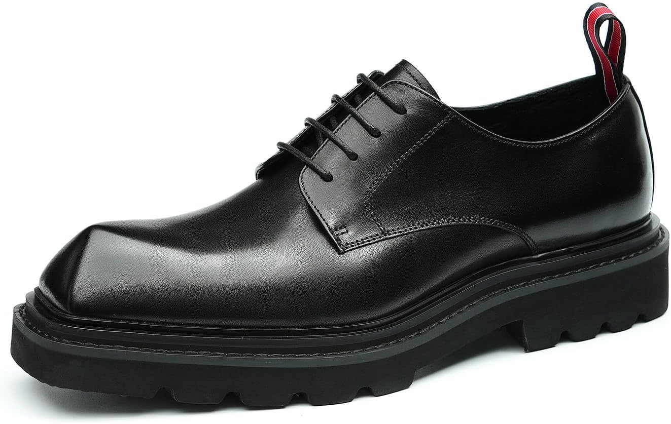 

Мужские оксфорды Santimon, туфли Derby из кожи, деловой стиль, смокинг, повседневные легкие туфли с квадратным носком, свадебные и вечеринковые туфли для мужчин, черный