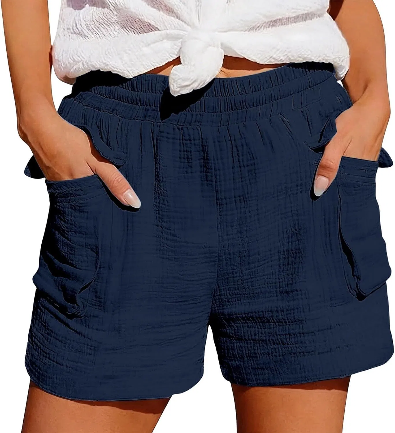 Шорты женские широкие с высокой талией, Generic, Navy