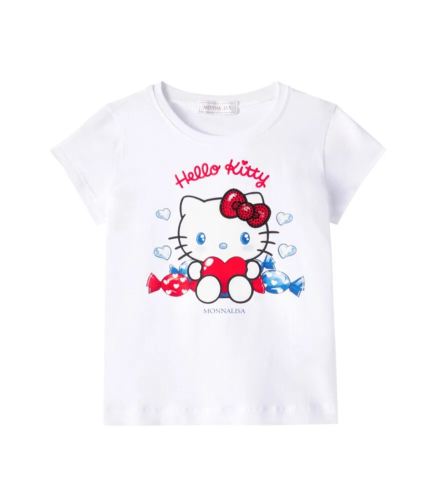 Футболка из хлопкового трикотажа Hello Kitty Monnalisa, белый