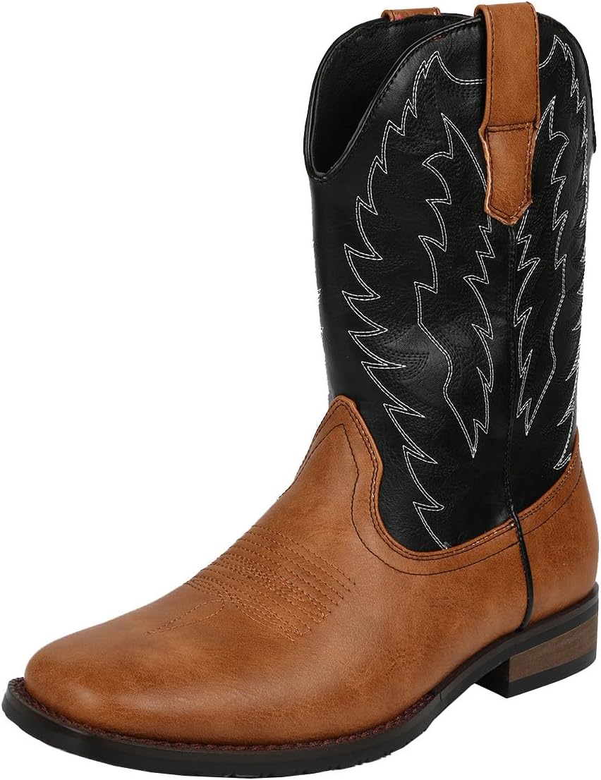 

Мужские кожаные западные ковбойские сапоги Santimon с квадратным носком, с запряжкой, для верховой езды и вечернего ношения, коричневый