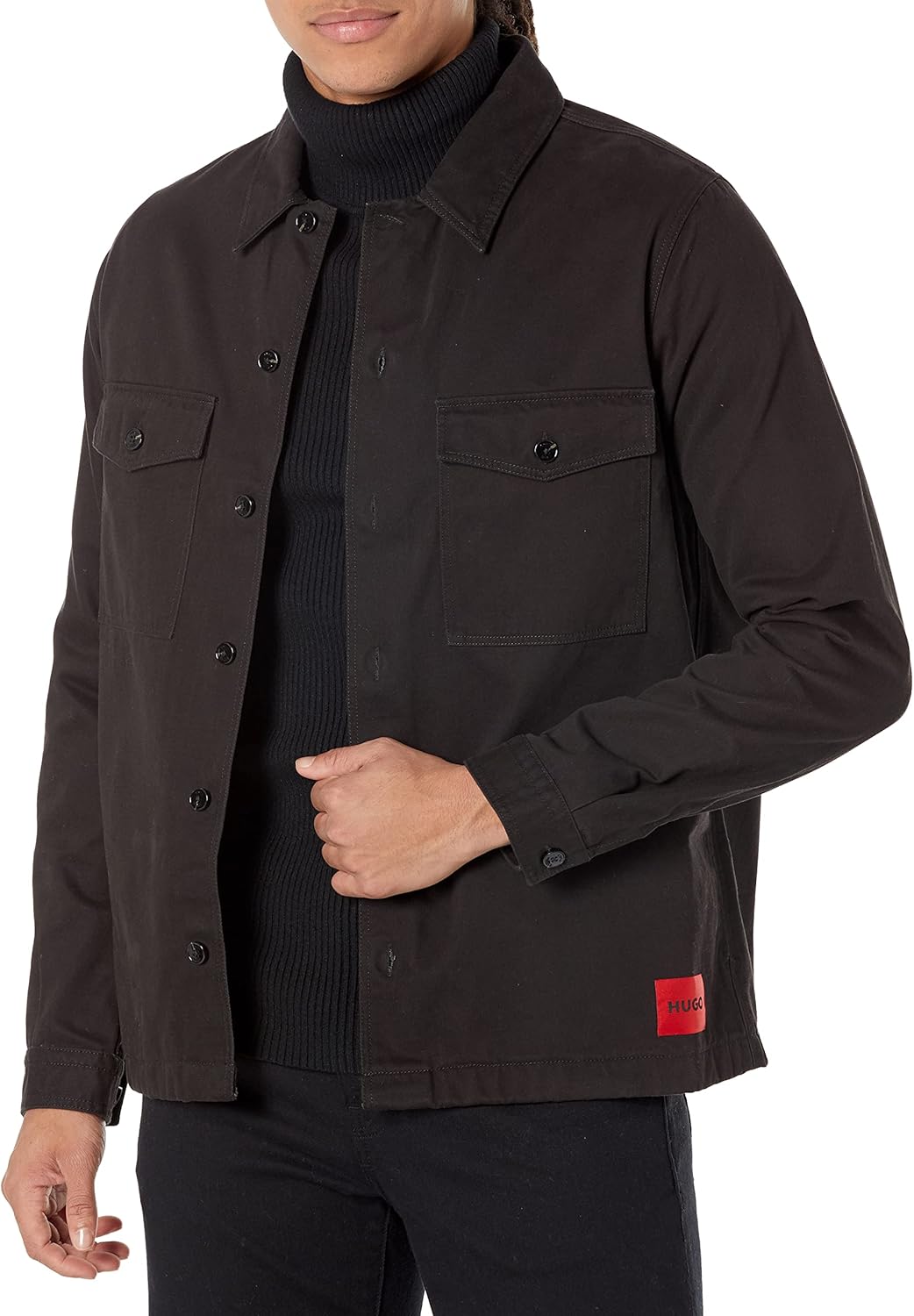 

Хлопковая рубашка-оверсайз HUGO с накладными карманами, Black Fog