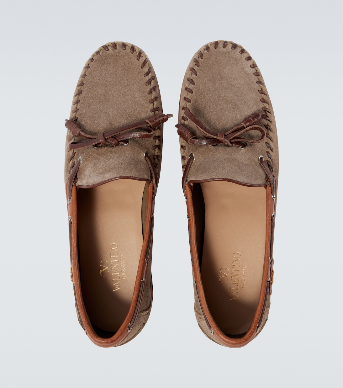 Лодочки из замши Palm Avenue Valentino Garavani, Dark Khaki/Tobacco/Bark Brown — фото 4