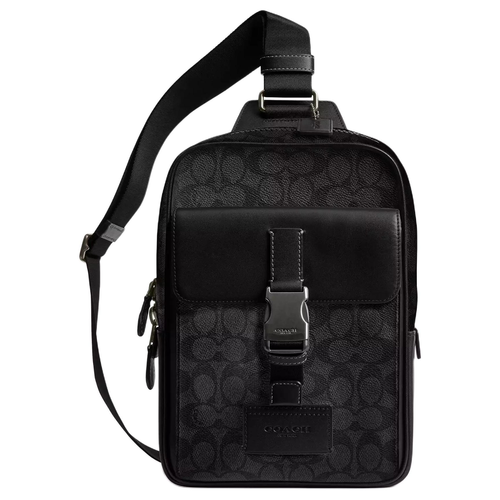 

COACH Черный мужской рюкзак-слинг из лакированного полотна малый