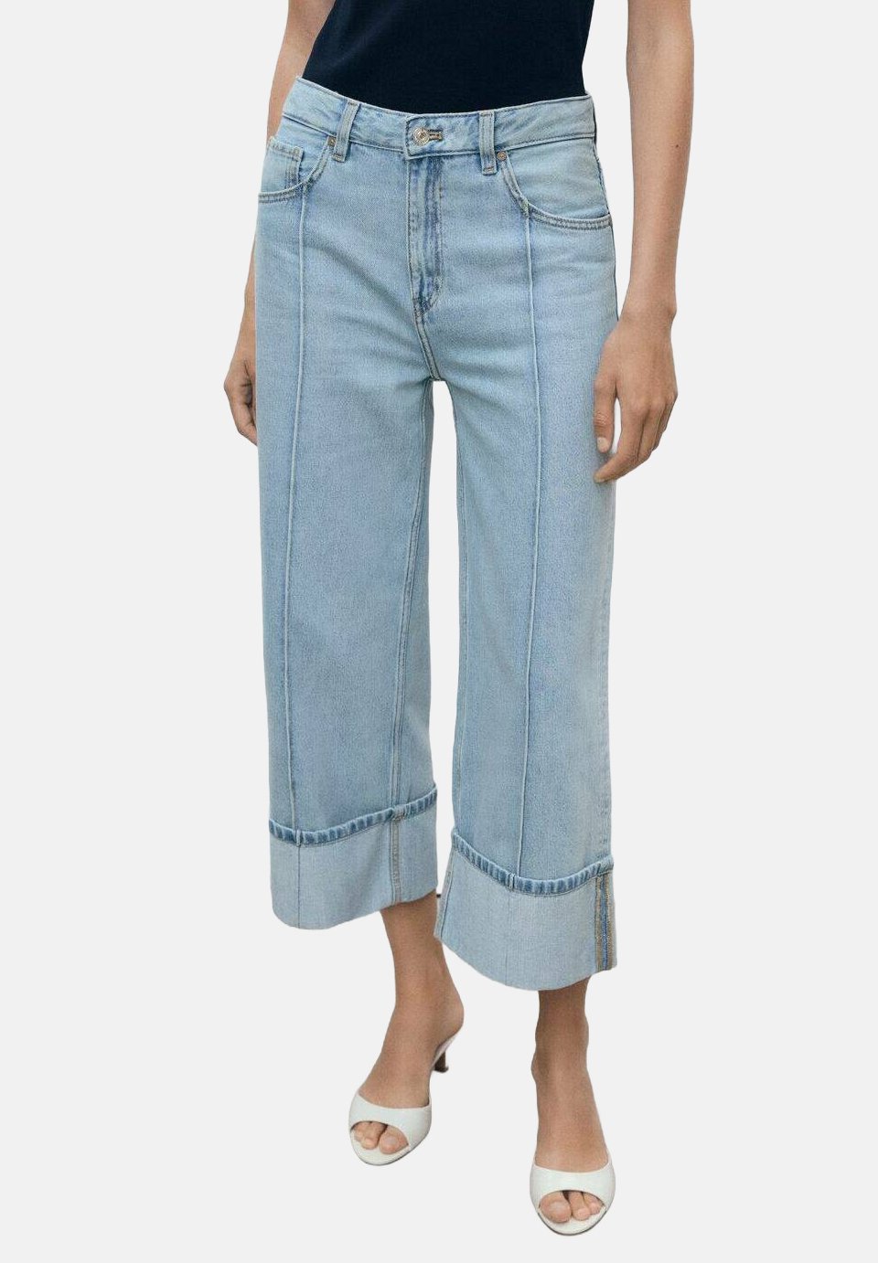 

Джинсы свободного кроя WIDE-LEG WITH TURNED-UP HEM Mango, синий