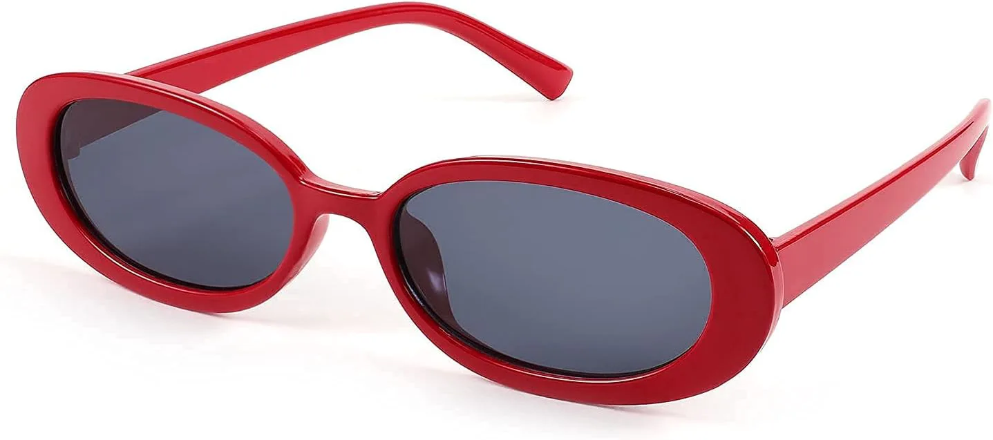 

FEISEDY Ретро 90-е Овальные маленькие солнцезащитные очки для женщин и мужчин Модные солнцезащитные очки с тонировкой B2801, 003red Frame/ Black Gray Lens