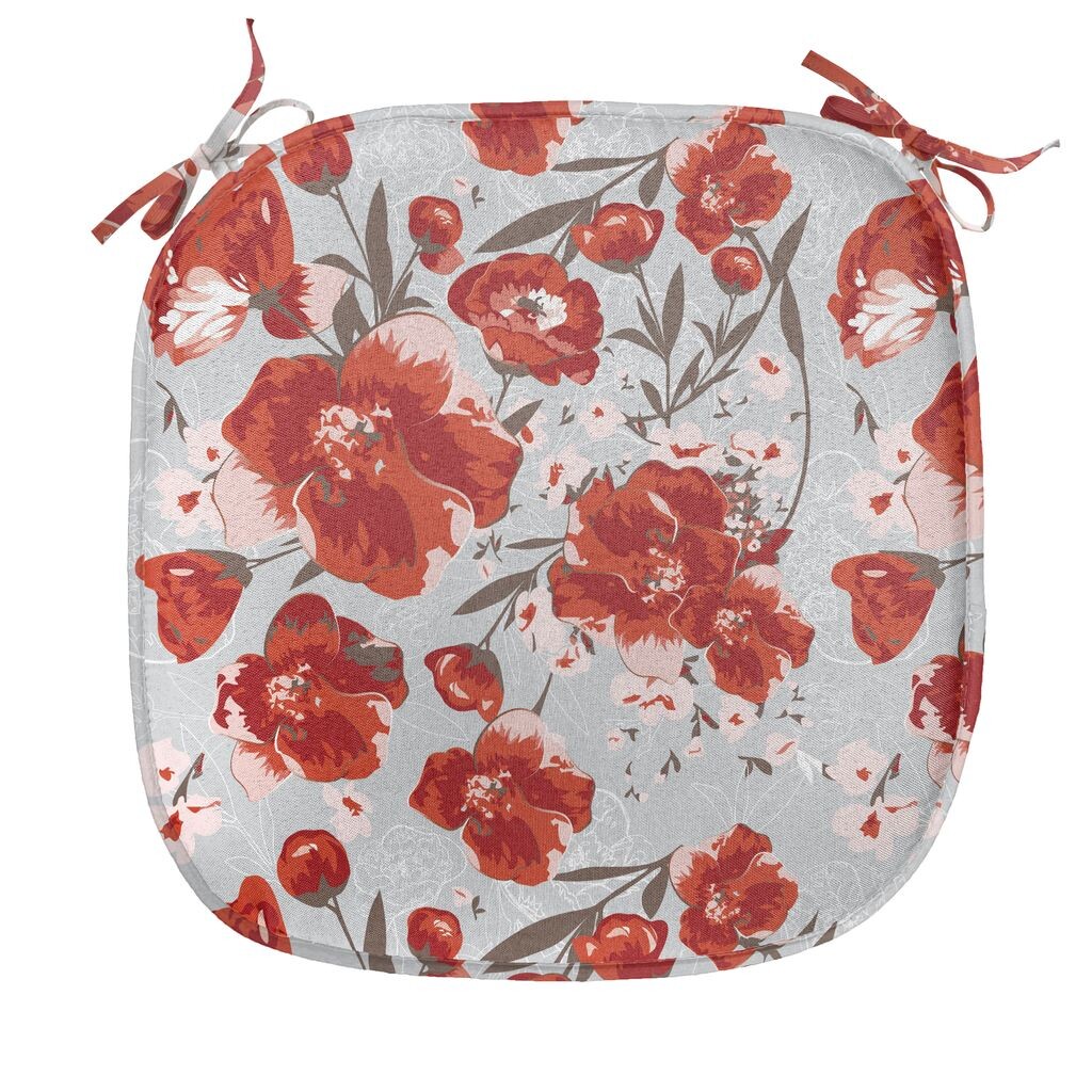 

ABAKUHAUS Цветочная подушка для обеденного стула, листва весенних лепестков, декоративная водонепроницаемая подушка с ремнями для кухонных сидений, 40 см x 40 см, бледно-серый оранжевый темно-серый цвет