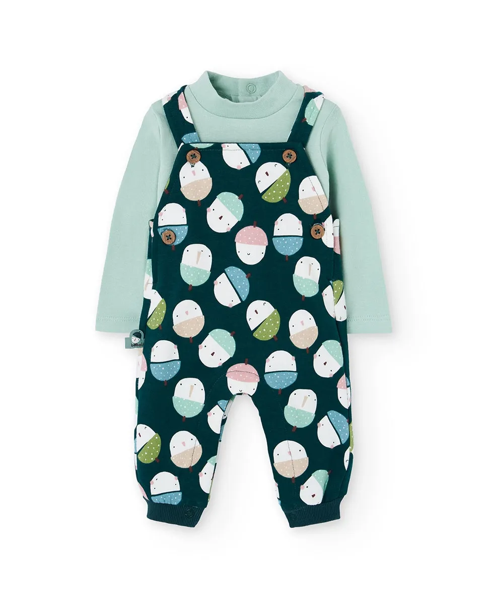 

Детский комплект футболка и комбинезон с фантазийным принтом и воротником-стойкой Boboli, темно-зеленый