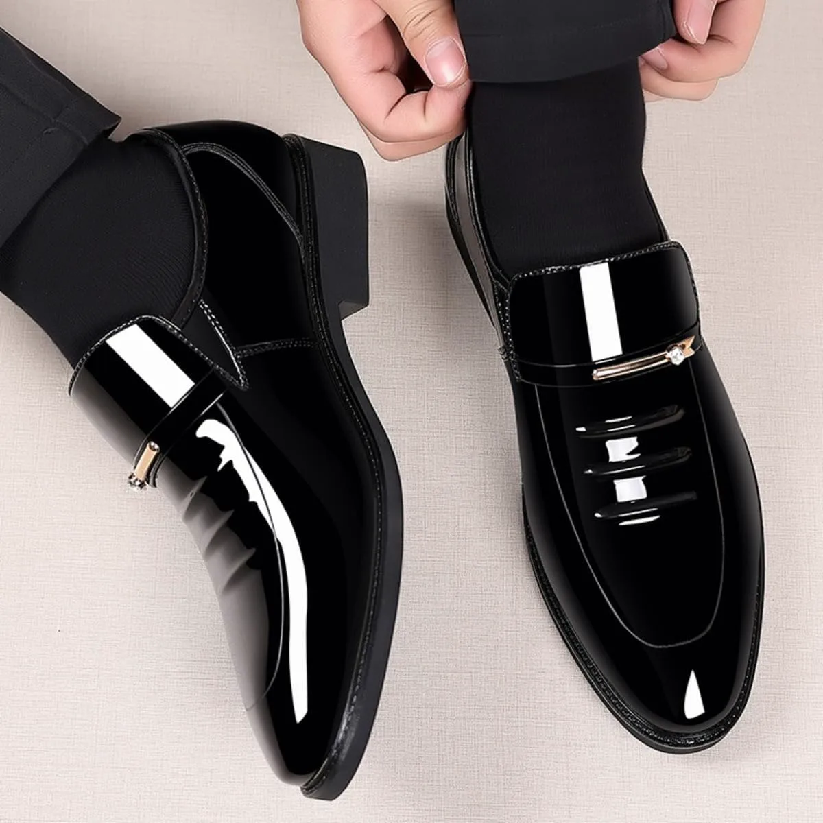 Мужские лоферы на подкладке из лакированной натуральной кожи - Премиальные классические оксфорды для делового, свадебного и официального стиля Zentavi, черный — фото 3