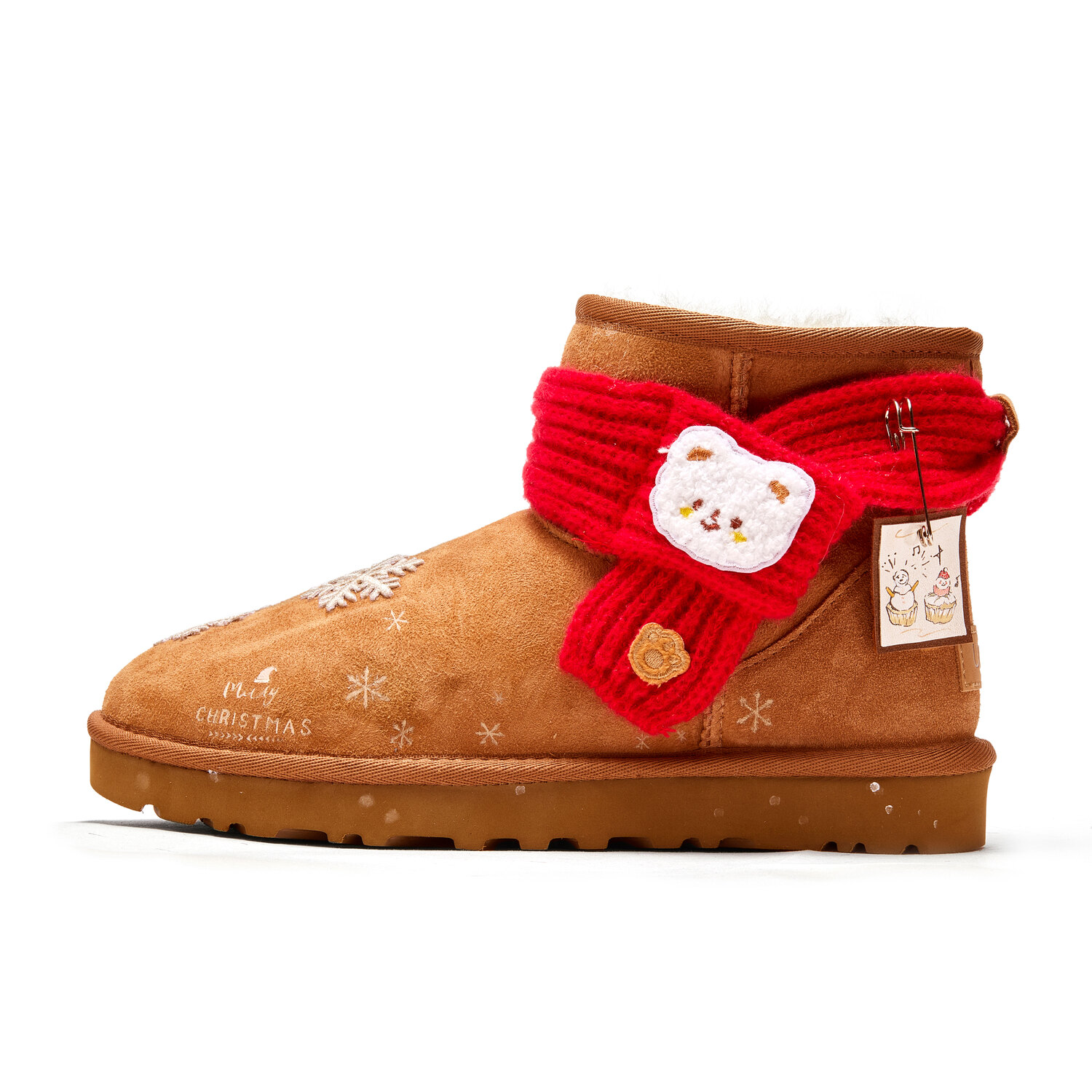UGG Классические мини-ботинки Da Vinci Custom Winter Letter Christmas Limited Project Scarf Bear Warm Short Snow Boots Unisex коричневые — фото 4