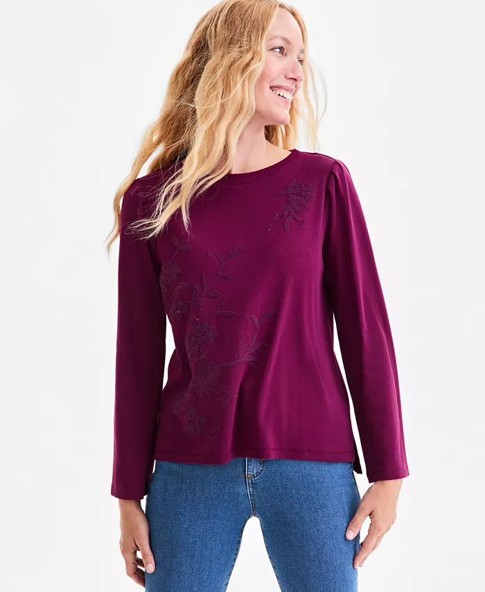 

Топ Petite с длинными рукавами и объемными плечами, расшитый пайетками Style & Co, красный