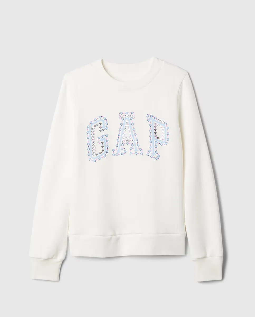 

Толстовка для девочки с длинными рукавами, круглым вырезом и логотипом Gap спереди, белый