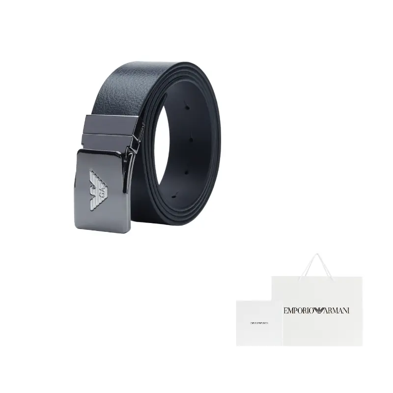 

Кожаный ремень с металлической пряжкой-логотипом EMPORIO ARMANI, темно-синий