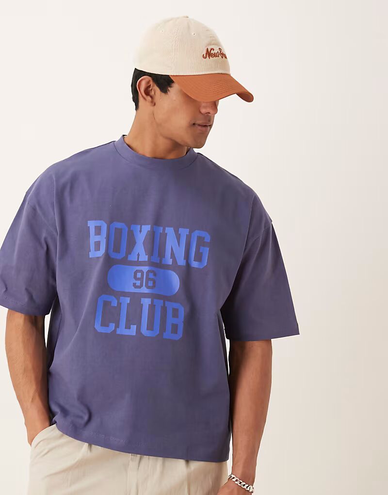 

Футболка свободного кроя плотностью 240 г с принтом бокса синего цвета Asos Design, Синий, Футболка свободного кроя плотностью 240 г с принтом бокса синего цвета Asos Design