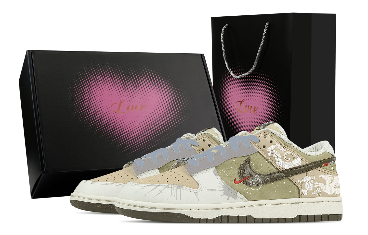 

Dunk New Year Song, Heart Box Leather Low top Skateboard Shoes мужские Greige Nike, greige