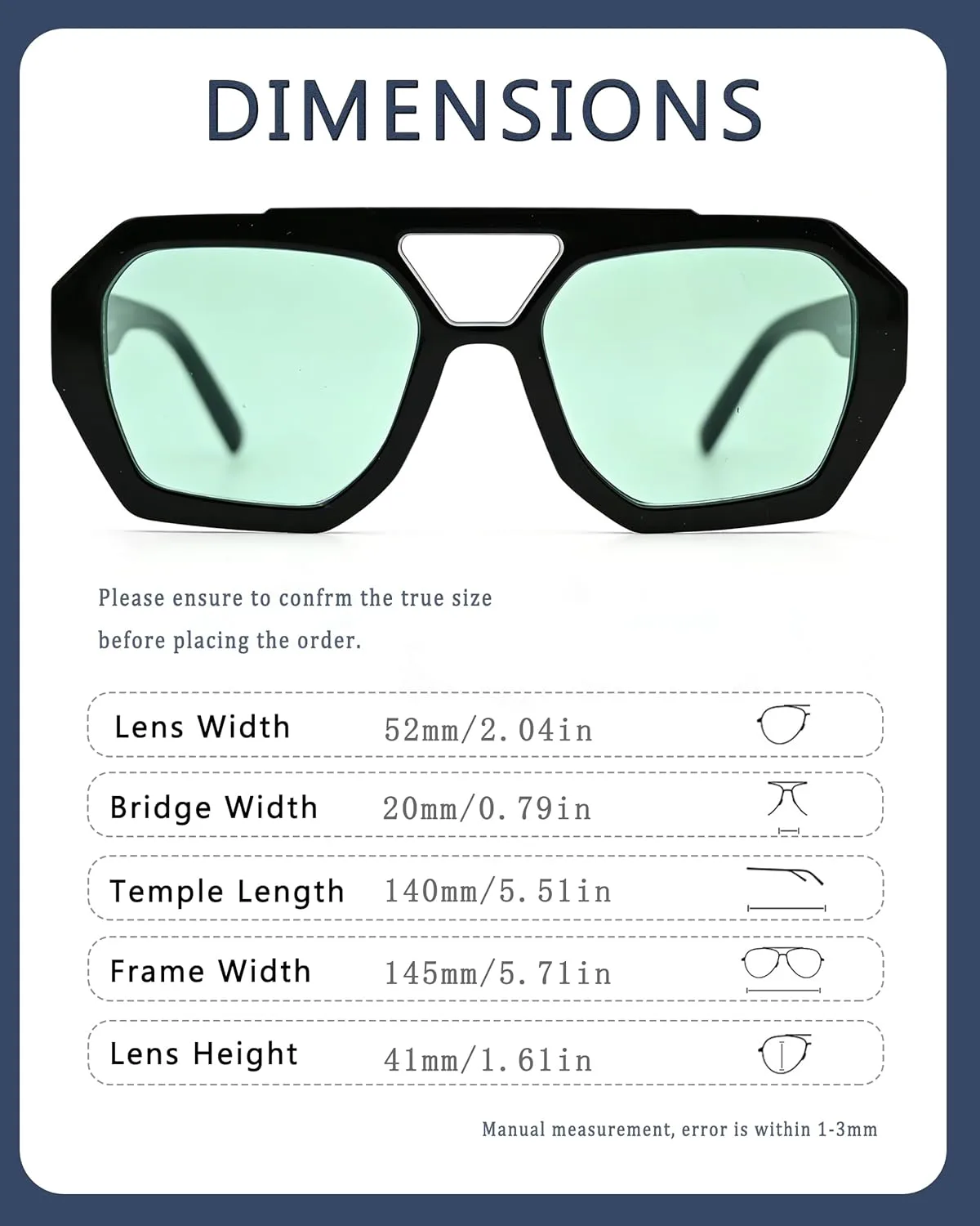 

Модные шестиугольные солнцезащитные очки-авиаторы для женщин в стиле 70-х годов, толстая квадратная оправа, двойная перемычка Teumire, A07 Black Frame/Green Lens