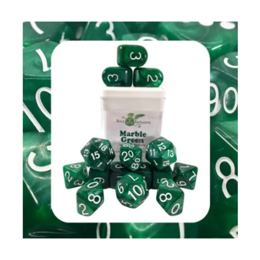 

Poly Set Marble Green с белым, Arch'd4 (15), Game Dice - Marble (Role 4 Initiative)