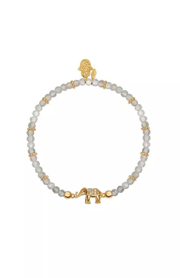 

Питание для ума - браслет-подвеска в виде слона из лабрадора Karma And Luck, grey/gold