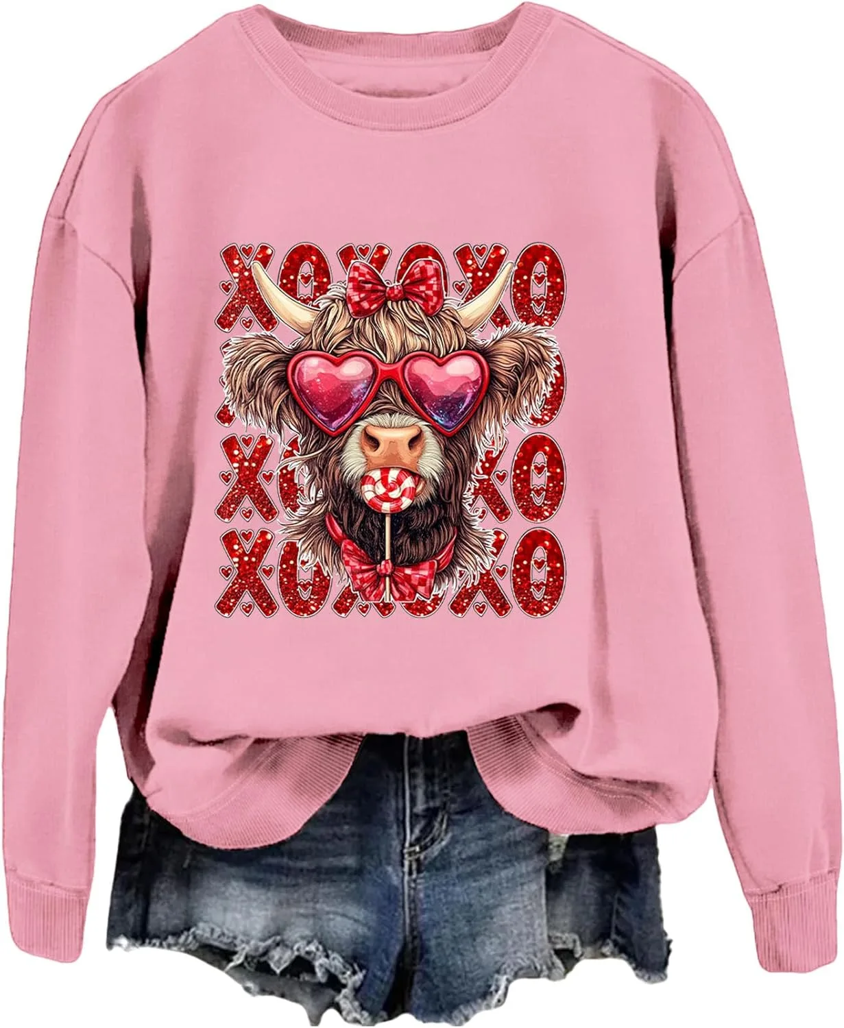 

Свитшот Valentine Highland Cow с сердечными очками Batclock
