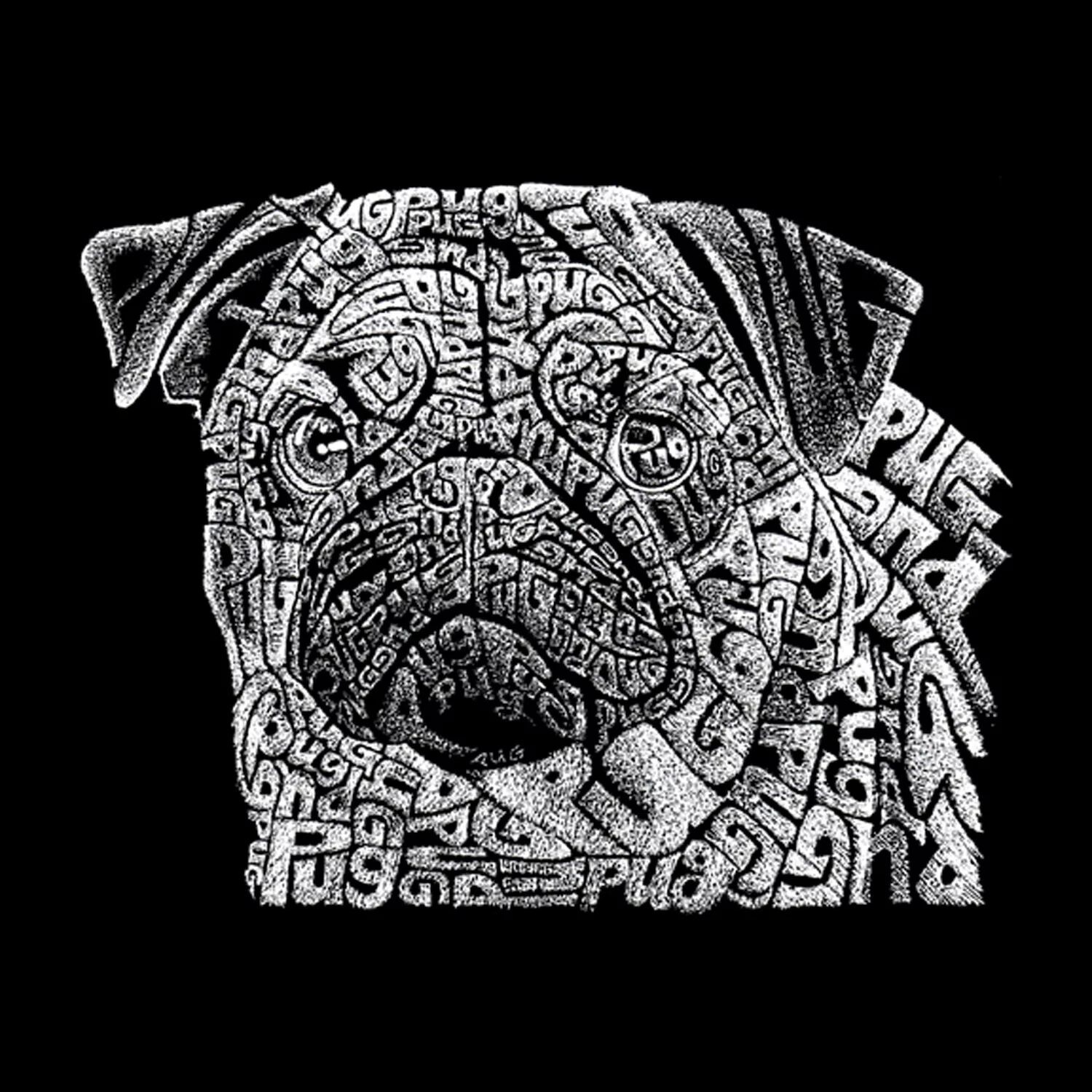 

Лицо мопса — мужская футболка с рисунком Word Art LA Pop Art, черный
