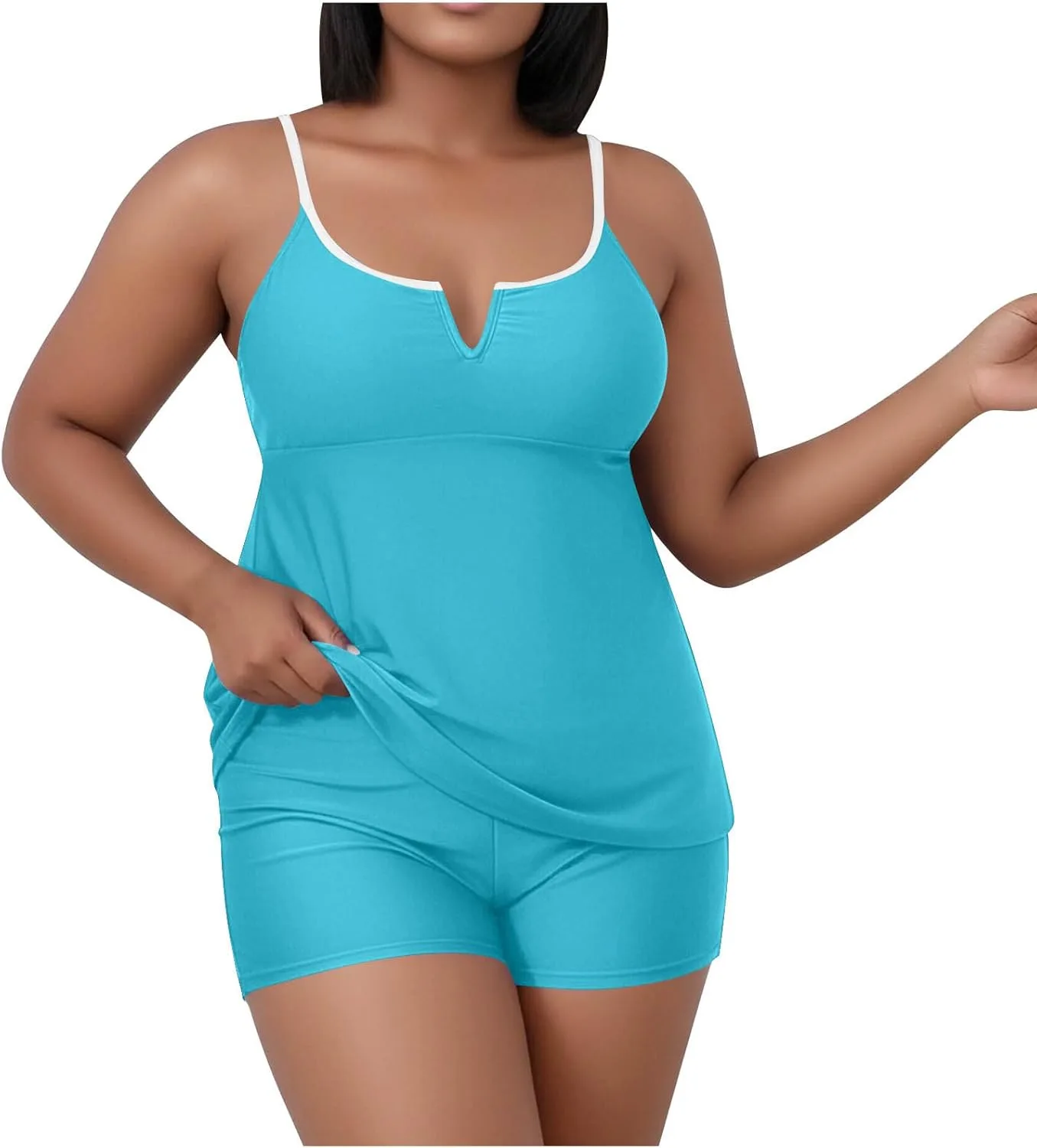 Женский купальник танкини Plus Size с модным вырезом V-образным и шортиками на тонких бретелях Generic, синий