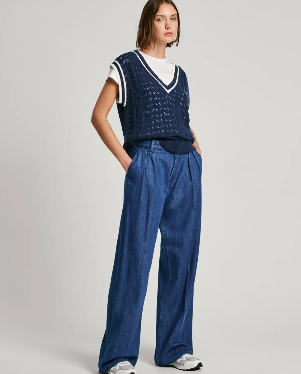 

Женские свободные прямые джинсы с высокой посадкой и складками спереди Pepe Jeans, синий