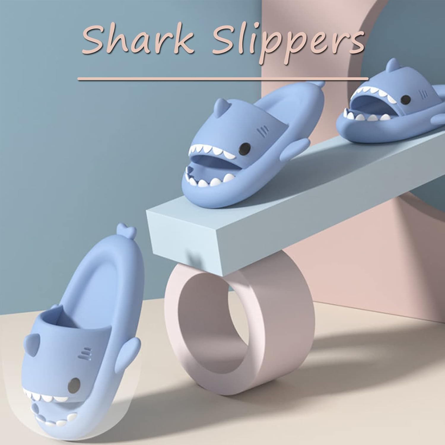 Шлепанцы Sharllen Shark для женщин и мужчин с милым забавным мультяшным дизайном, противоскользящие, с открытым носком, легкие летние шлепанцы с акулой, бежевый — фото 4